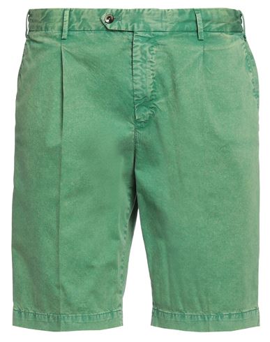 Pt Torino Man Shorts & Bermuda Shorts Green Size 36 Cotton, Linen, Elastane