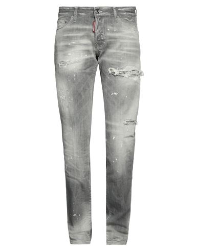 Dsquared2 Man Jeans Grey Size 40 Cotton, Elastane, Bovine Leather In Grey