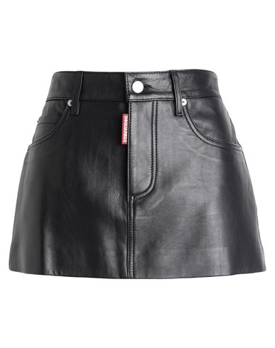 Dsquared2 Woman Mini Skirt Black Size 8 Ovine Leather