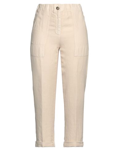 Peserico Easy Woman Pants Ivory Size 6 Linen In White