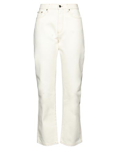 Moncler Woman Denim Pants Ivory Size 8 Cotton In White