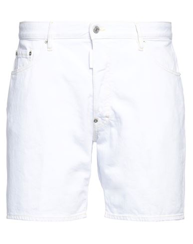 Shop Dsquared2 Man Denim Shorts White Size 38 Cotton, Elastane
