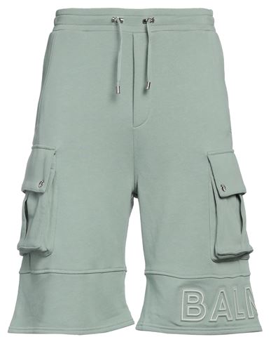 Balmain Man Shorts & Bermuda Shorts Sage Green Size L Cotton, Elastane