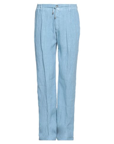 Shop Luigi Borrelli Napoli Man Pants Light Blue Size 36 Cotton