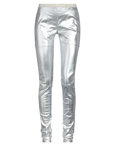 Rick Owens Woman Pants Silver Size 6 Cotton, Elastomultiester, Rubber In Metallic