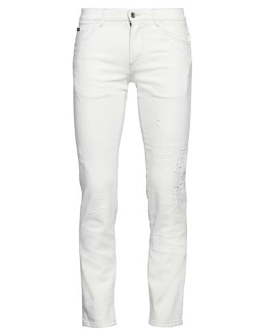 Dolce & Gabbana Man Jeans White Size 40 Cotton, Elastane, Zamak, Calfskin