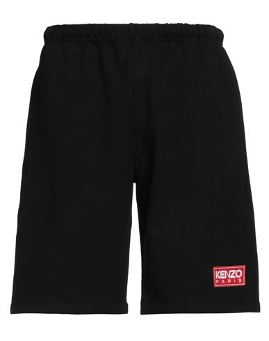 Kenzo Black Bermuda Shorts With Logo Patch In Cotton In Black