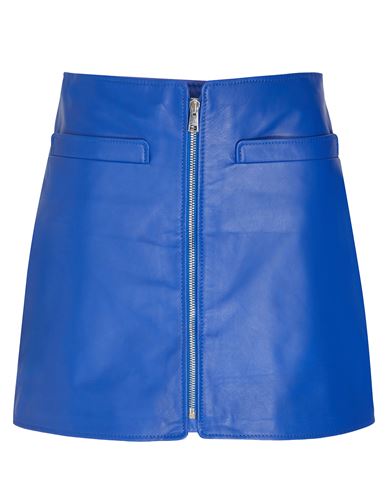 8 By Yoox Leather Full Zip-up Front Mini Skirt Woman Mini Skirt Blue Size 12 Lambskin