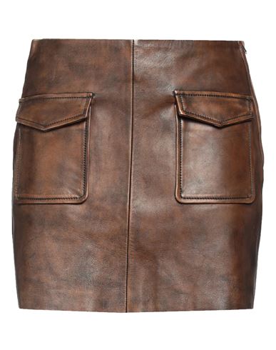 Shop Sandro Woman Mini Skirt Brown Size 10 Lambskin