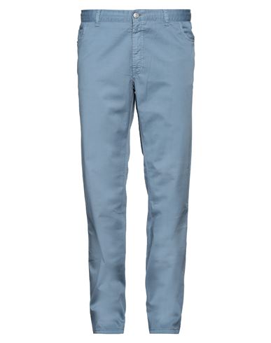 Brioni Man Pants Pastel Blue Size 44 Cotton, Elastane, Cow Leather