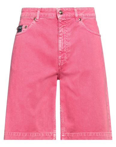 Shop Versace Jeans Couture Man Denim Shorts Fuchsia Size 34 Cotton, Elastane In Pink