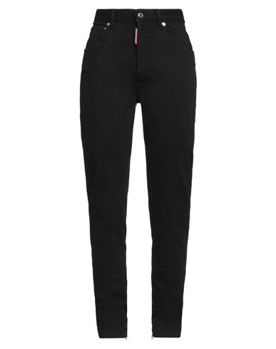 Dsquared2 Woman Jeans Black Size 2 Cotton, Elastomultiester, Elastane, Polyester, Cow Leather In Black
