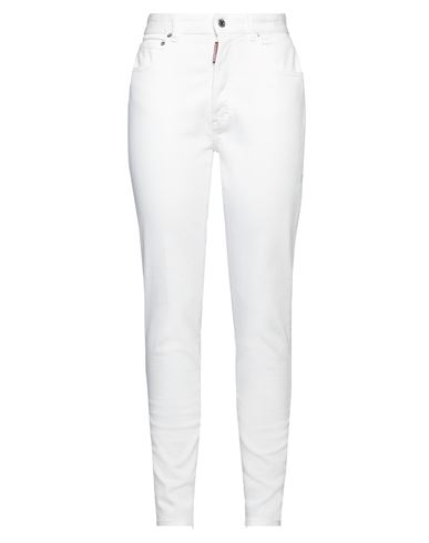 Dsquared2 Woman Jeans White Size 4 Cotton, Elastomultiester, Elastane, Polyester, Cow Leather