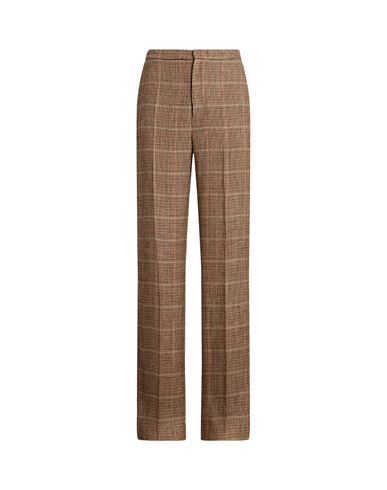 Shop Polo Ralph Lauren Plaid Linen-silk Straight-leg Pant Woman Pants Brown Size 6 Linen, Silk