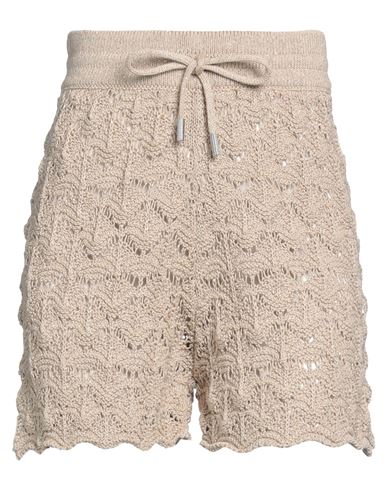 Eleventy Woman Shorts & Bermuda Shorts Beige Size M Cotton, Metallic Fiber, Polyamide
