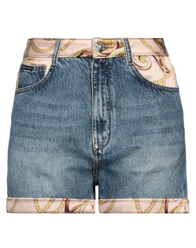 Shop Philipp Plein Woman Denim Shorts Blue Size 30 Cotton, Polyester, Calfskin