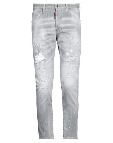 Shop Dsquared2 Man Jeans Grey Size 36 Cotton, Elastane, Cow Leather