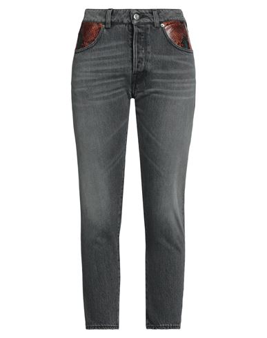 Shop Golden Goose Woman Jeans Lead Size 27 Cotton, Ovine Leather In Grey