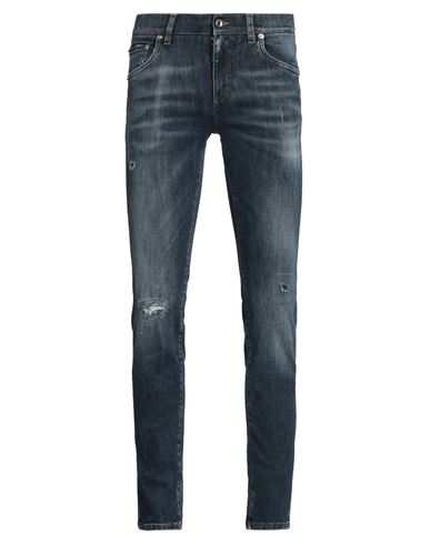 Dolce & Gabbana Man Jeans Blue Size 44 Cotton, Polyethylene, Elastane, Zamak, Calfskin In Blue