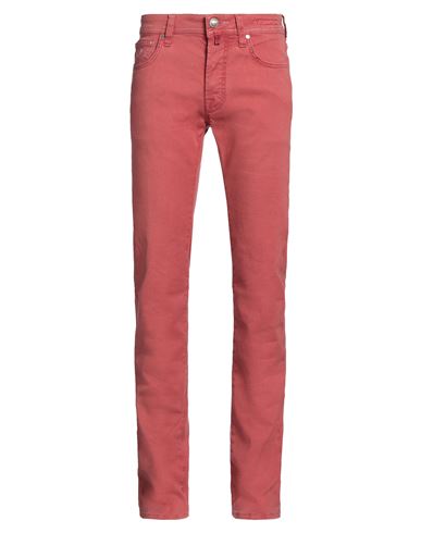 Shop Jacob Cohёn Man Jeans Coral Size 28 Linen, Cotton, Elastane In Red