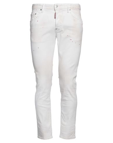 Dsquared2 Man Jeans White Size 40 Cotton, Elastane, Calfskin