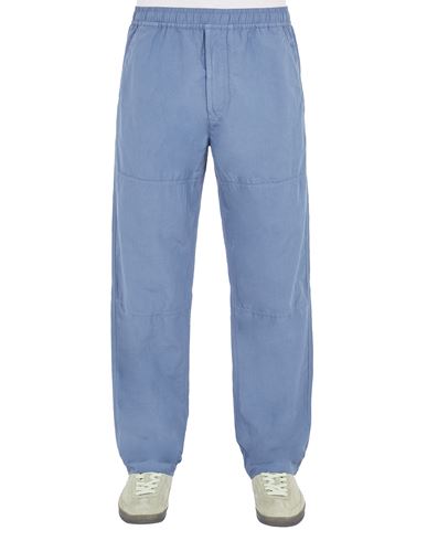 Stone Island Pantalons Bleu Coton, Lin In Blue