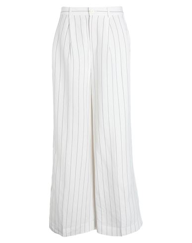 Ralph Lauren Lauren  Striped Linen-blend Wide-leg Pant Woman Pants White Size 4 Linen, Viscose In White