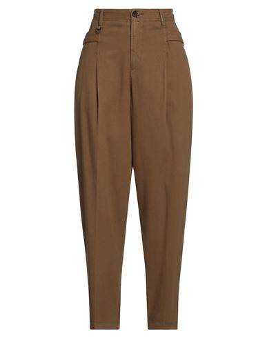 High Woman Pants Khaki Size 12 Cotton, Cashmere, Elastane In Brown