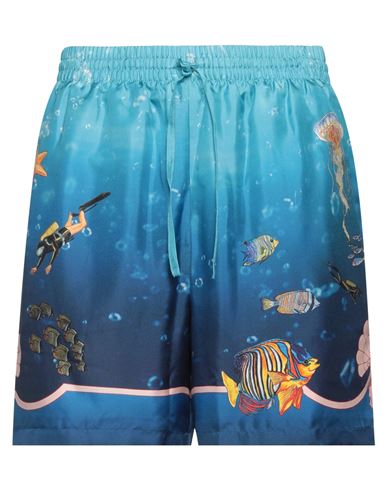 Shop Casablanca Man Shorts & Bermuda Shorts Azure Size M Silk In Blue