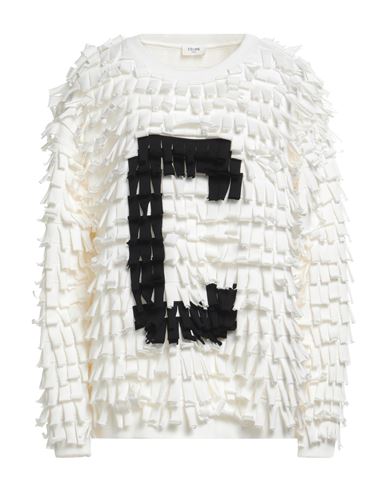 Celine Woman Sweatshirt White Size M Cotton, Elastane In Neutral