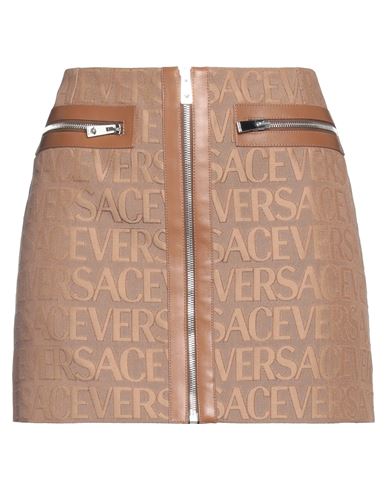 Versace Woman Mini Skirt Camel Size 6 Polyester, Cotton, Lambskin In Beige