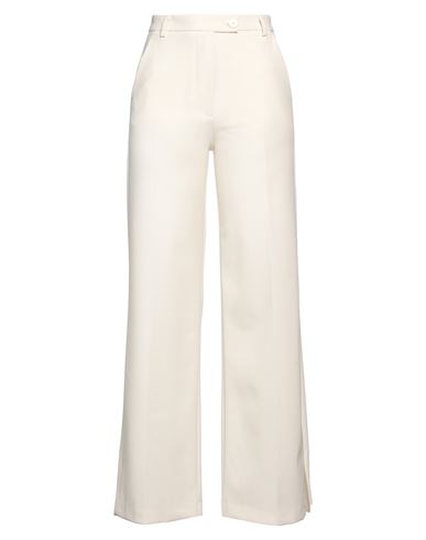 Solotre Woman Pants Cream Size 2 Polyester, Virgin Wool, Elastane In White