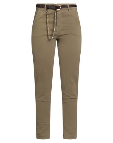 Kocca Woman Pants Military Green Size 26 Cotton, Elastane, Polyurethane, Polyester, Viscose In Green