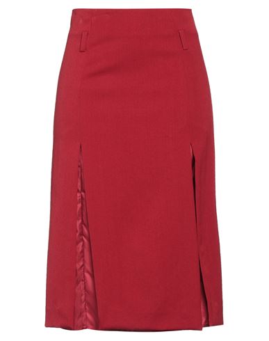 Shop Victoria Beckham Woman Midi Skirt Burgundy Size 4 Polyester, Virgin Wool In Red
