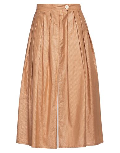 Alysi Woman Midi Skirt Camel Size 6 Cotton, Polyurethane In Beige