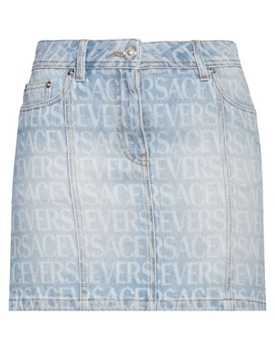 Shop Versace Woman Denim Skirt Blue Size 8 Cotton, Calfskin