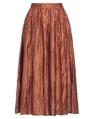 Shop Akep Woman Midi Skirt Brown Size 6 Linen, Polyester