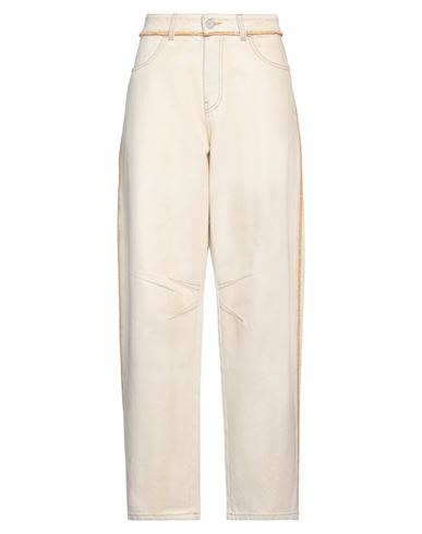 Shop Palm Angels Woman Jeans Cream Size 30 Cotton, Leather In White