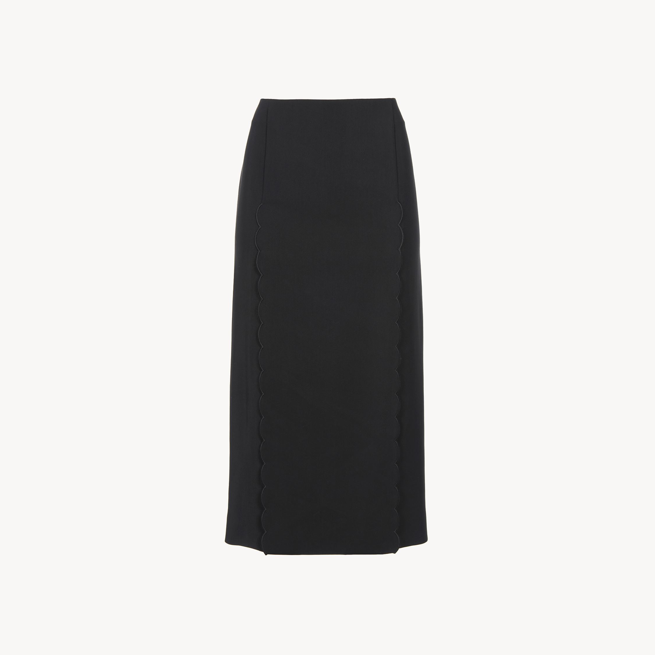 Chloé Scallop Embroidered Column Skirt In Fluid Viscose Black Size 4 76% Viscose, 24% Wool In Black