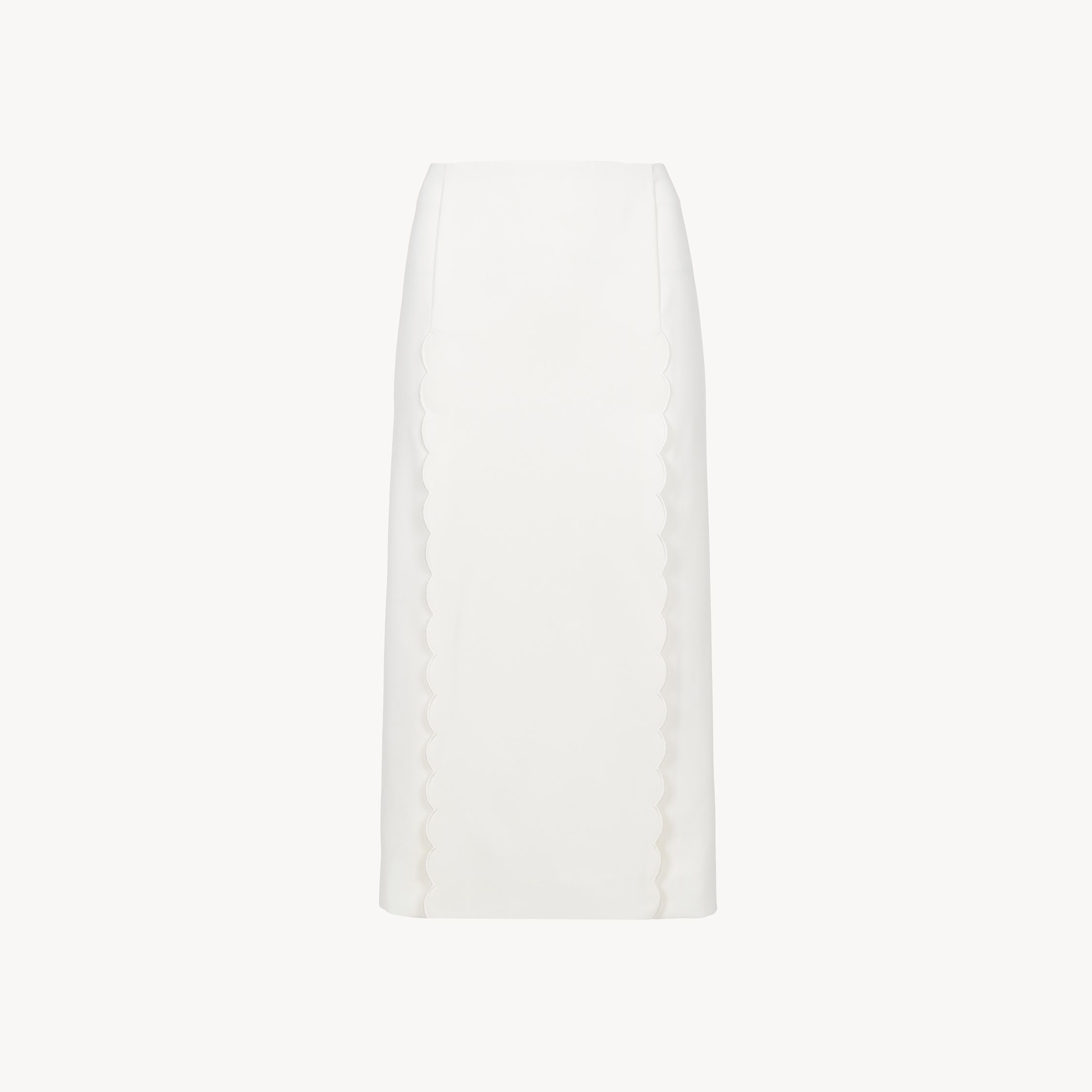 Shop Chloé Scallop Embroidered Column Skirt In Fluid Viscose White Size 10 76% Viscose, 24% Wool