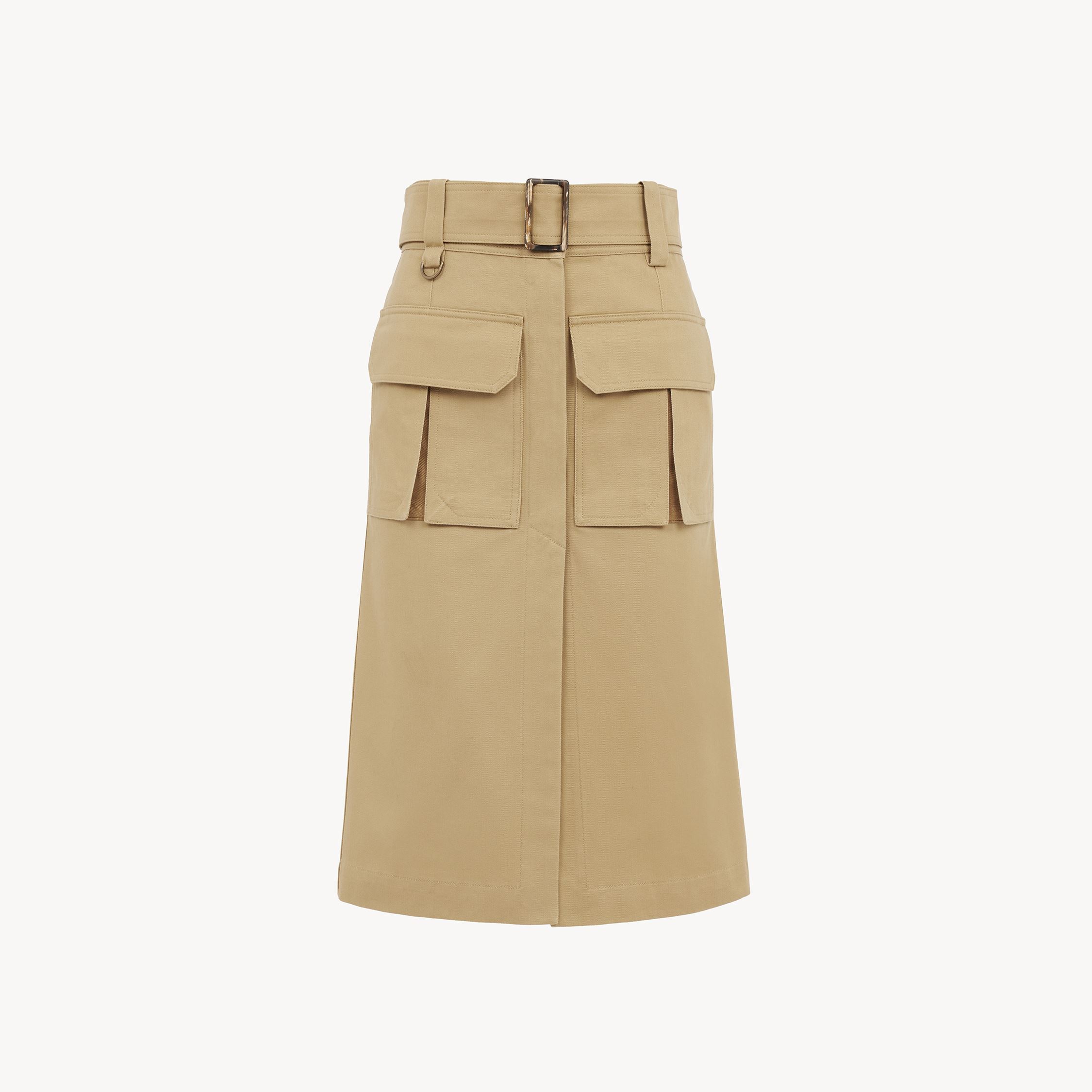 Shop Chloé Jupe Midi Saharienne En Gabardine De Coton Femme Brun Taille 36 100% Coton, Horn Bubalus Bubalis, Fa In Brown