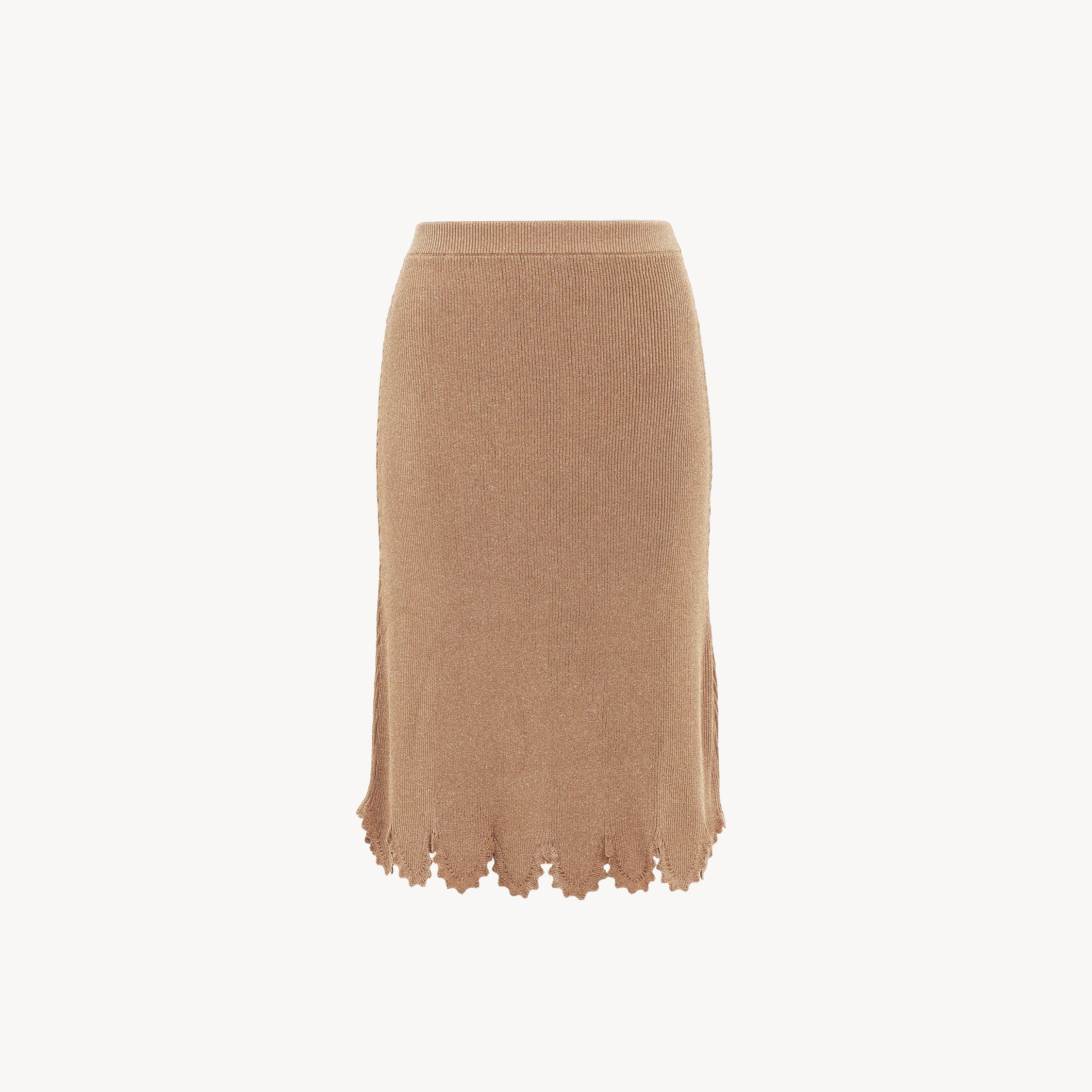 Shop Chloé Fitted Scallop Skirt In Viscose-blend Knit Beige Size S 100% Viscose