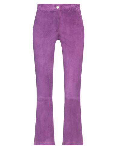 Arma Woman Pants Purple Size 4 Lambskin, Cotton, Elastane