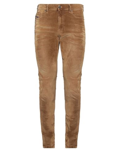 Diesel Man Pants Camel Size 34w-32l Cotton, Polyester, Elastane, Cow Leather In Brown