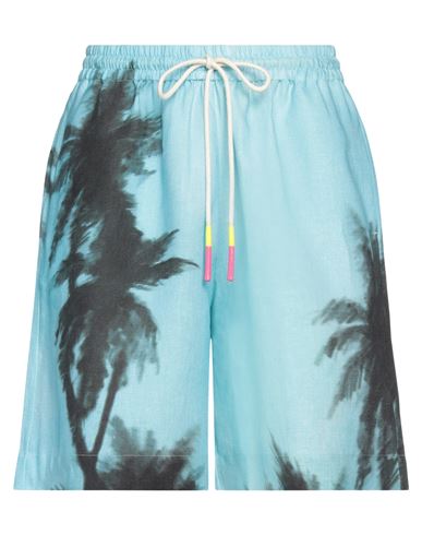 Shop Mira Mikati Woman Shorts & Bermuda Shorts Turquoise Size 4 Linen In Blue