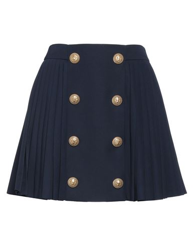 Shop Balmain Woman Mini Skirt Midnight Blue Size 6 Virgin Wool
