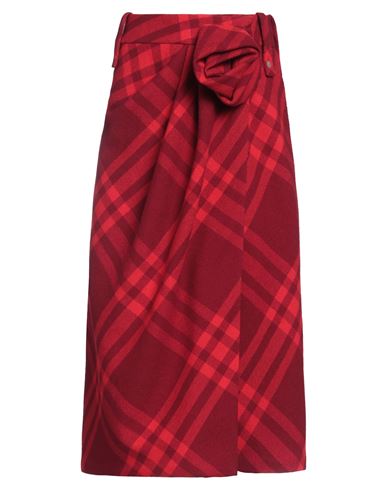 Burberry Checked Ruched Midi Skirt In Red