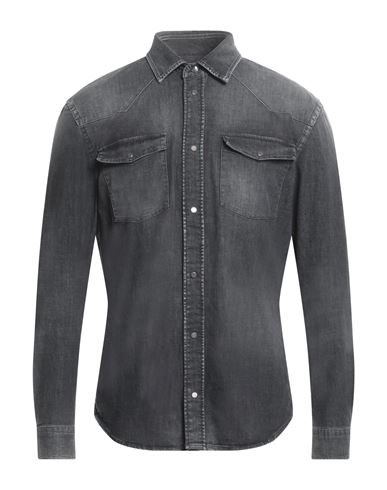 Shop Dondup Man Denim Shirt Steel Grey Size Xxl Cotton, Viscose, Polyester, Elastane