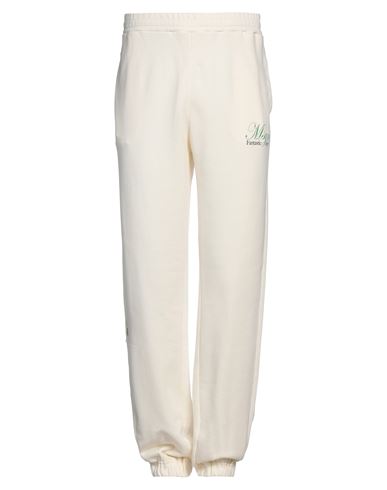 Shop Msgm Man Pants Cream Size Xxl Organic Cotton In White
