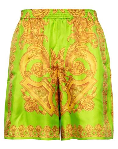 Shop Versace Barocco Silk Bermuda Shorts Lime/gold Man Shorts & Bermuda Shorts Green Size 32 Cott